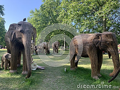 A herd of 100 elephant sculptures have taken up space in Londonâ€™s Royal Parks Editorial Stock Photo